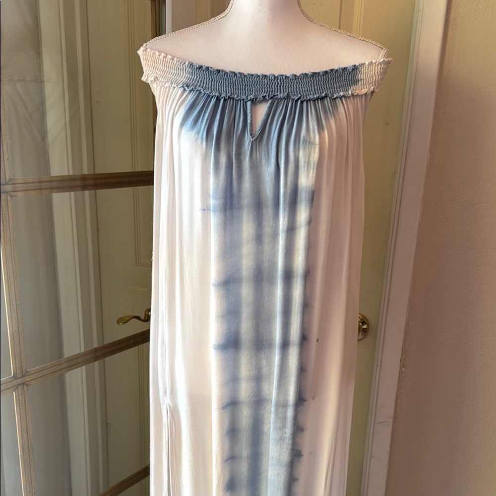 Blue and White Strapless Resort Maxi Gown - Picture 2 of 13
